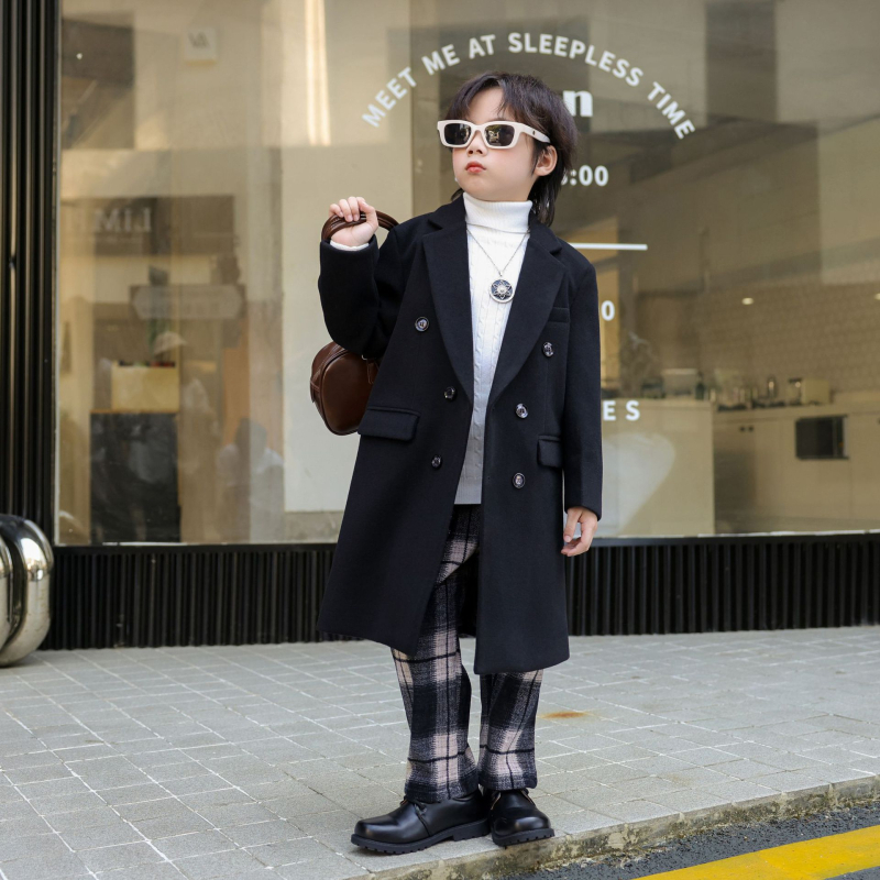 Jesen 2024. Novi dječji kaput u korejskom stilu, dječja odjeća, dugo odijelo, moderan kaput, dječja odjeća, vuneni kaput s dvostrukim kopčanjem