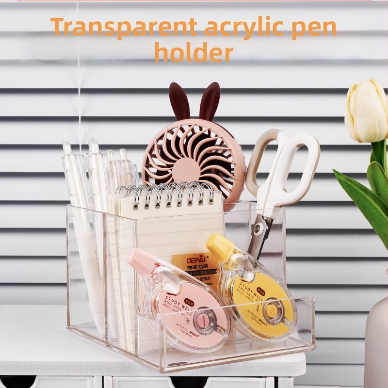 Suport pentru stilouri multifuncțional acrilic pentru birou, capacitate mare, pentru birou, pentru studenți, pentru telefon mobil, depozitare creativă, papetărie