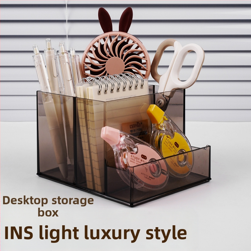 Multifunkčný akrylový stolový držiak na perá s veľkou kapacitou, držiak na mobilný telefón, úložný priestor na kancelárske potreby, kreatívne úložné priestory
