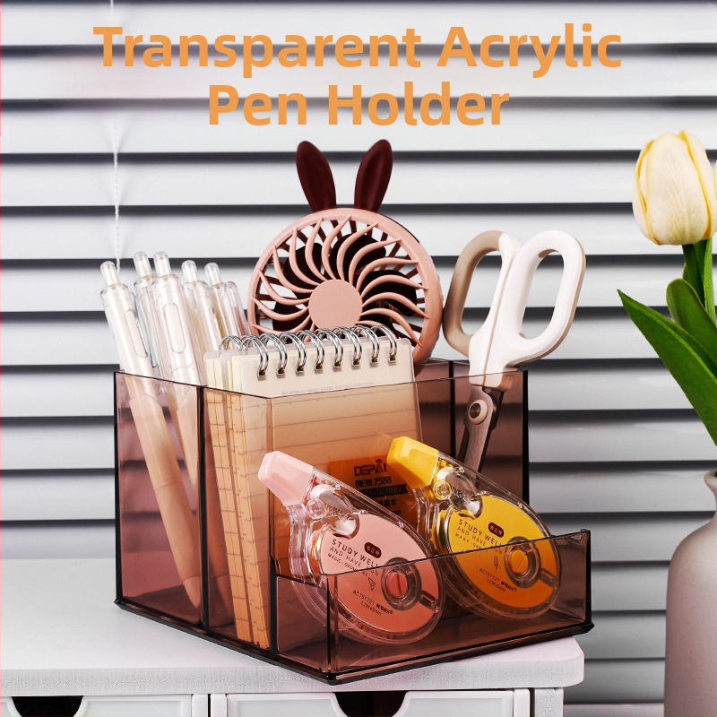 Multifunkčný akrylový stolový držiak na perá s veľkou kapacitou, držiak na mobilný telefón, úložný priestor na kancelárske potreby, kreatívne úložné priestory