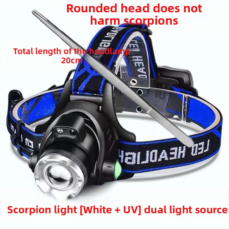 Skorpionlamp kaheotstarbeline spetsiaalne skorpionlamp lilla valgus tugev valgus üliere pea külge kinnitatav laadiv esilatern kahe valgusallikaga