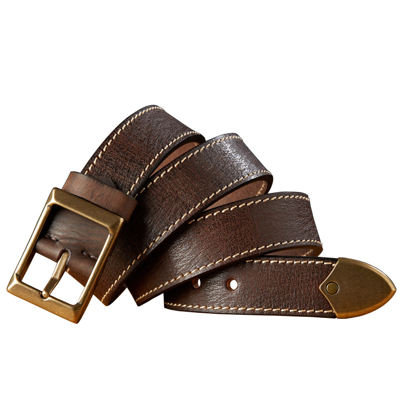 Käsitsi valmistatud vintage esimese kihi loomanahast pandlaga meeste vöö, ehtsast nahast isikupärastatud universaalne puhtast vasest pandlaga teksarihm, trendikas