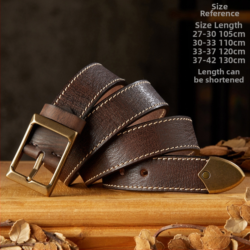 Käsitsi valmistatud vintage esimese kihi loomanahast pandlaga meeste vöö, ehtsast nahast isikupärastatud universaalne puhtast vasest pandlaga teksarihm, trendikas