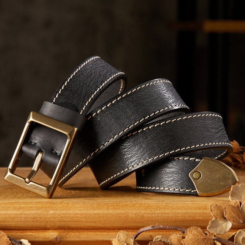 Käsitsi valmistatud vintage esimese kihi loomanahast pandlaga meeste vöö, ehtsast nahast isikupärastatud universaalne puhtast vasest pandlaga teksarihm, trendikas