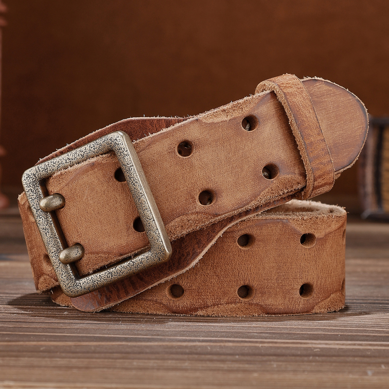 Curea bărbătească cu aspect de înaltă calitate, piele de vacă versatilă cu primul strat, design cu cusături vintage, potrivită pentru ținute de lucru și stil casual, curea retro