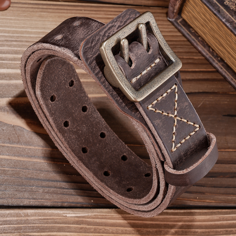 Curea bărbătească cu aspect de înaltă calitate, piele de vacă versatilă cu primul strat, design cu cusături vintage, potrivită pentru ținute de lucru și stil casual, curea retro