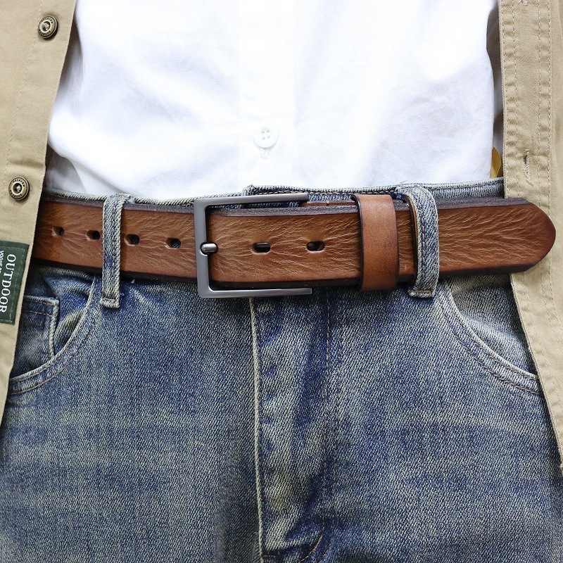 Lihtsa vabaaja meeste käsitsi valmistatud värvilise koputusmustriga naturaalsest esimese kihi lehmanahast vööst loode-nahast vöö