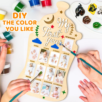 Διασυνοριακή κορνίζα φωτογραφιών ορόσημο πρώτου έτους νεογέννητου ξύλινη οθόνη φωτογραφιών μωρού αναμνηστικό πιάτο μήνα ανάπτυξης νεογέννητου