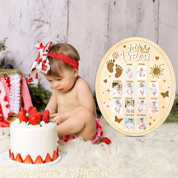 Διασυνοριακή κορνίζα φωτογραφιών ορόσημο πρώτου έτους νεογέννητου ξύλινη οθόνη φωτογραφιών μωρού αναμνηστικό πιάτο μήνα ανάπτυξης νεογέννητου