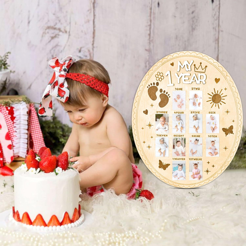 Puidust beebipildiraam, vastsündinu esimese aasta verstapostiks, vastsündinu kasvu mälestuskuu taldrik