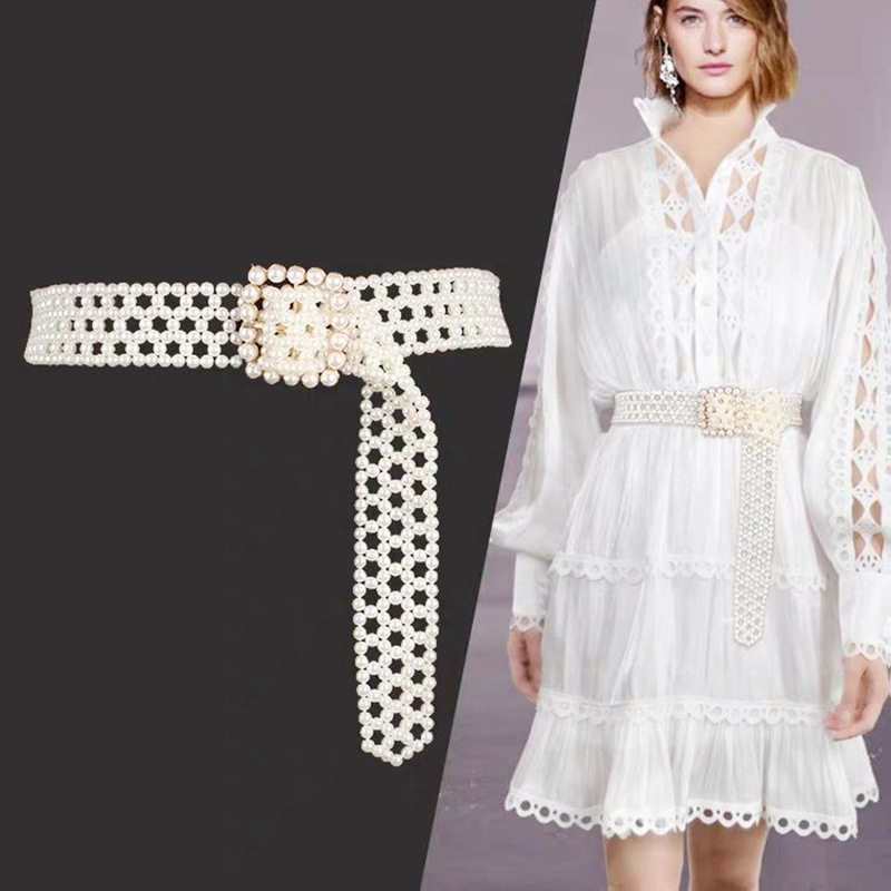 Piiriülene ja populaarne pärlitest kootud vöö naistele, Korea stiilis moodne mitmekülgne kleit, laia vöökohaga ketiga vöökoht, trendikas salendav vöö