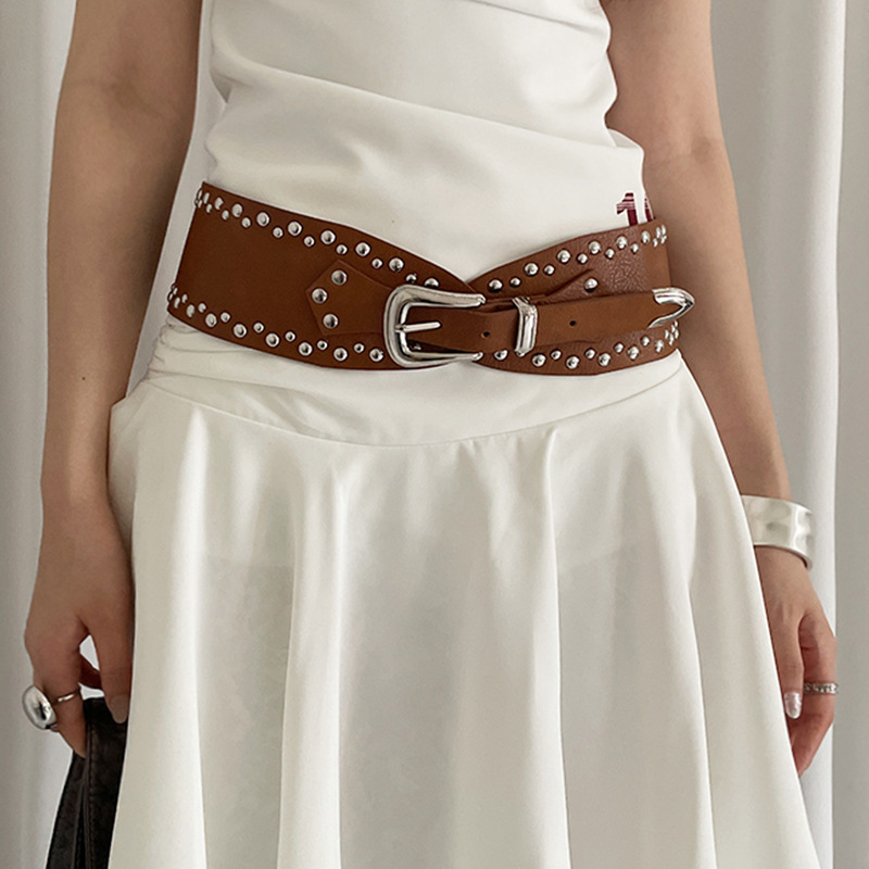Raske tööstusdisaini Sense Rivet lai vöö naistele vintage eristuv Y2K vöökoht tihend salendav kleit teksarihm trendikas