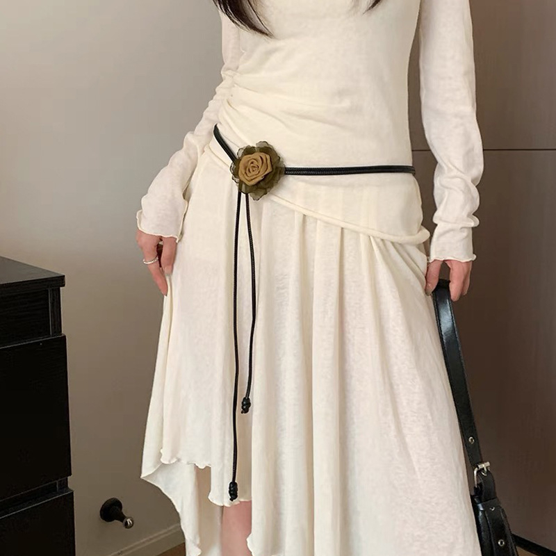 Kuiva roosiga lillevöö naiste retrohõnguline universaalne sõlmega vöököis täiustatud lihtsa Korea stiilis kleidi aksessuaarid