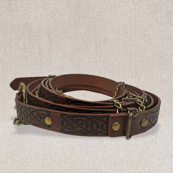 Keskaegne trükitud ketiga õhuke vöö Skandinaavia viikingistiilis retro cosplay rekvisiidid helepruun must