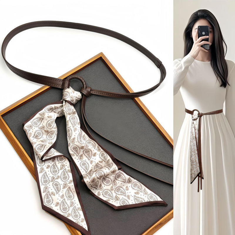 Värviline retro siidist sall meestele ja naistele, naiste kleidivöö, moodne ja mitmekülgne dekoratiivne teksasõrmus, isikupärastatud õhuke vöö