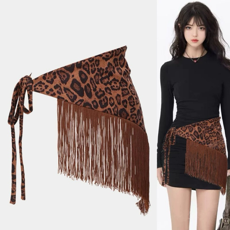 2024. aasta uue stiiliga kleit niššidisainiga leopardilise kolmnurga paeltega, tutiga puusarätikuga vöökate Ameerika stiilis Y2K kuum tüdruk