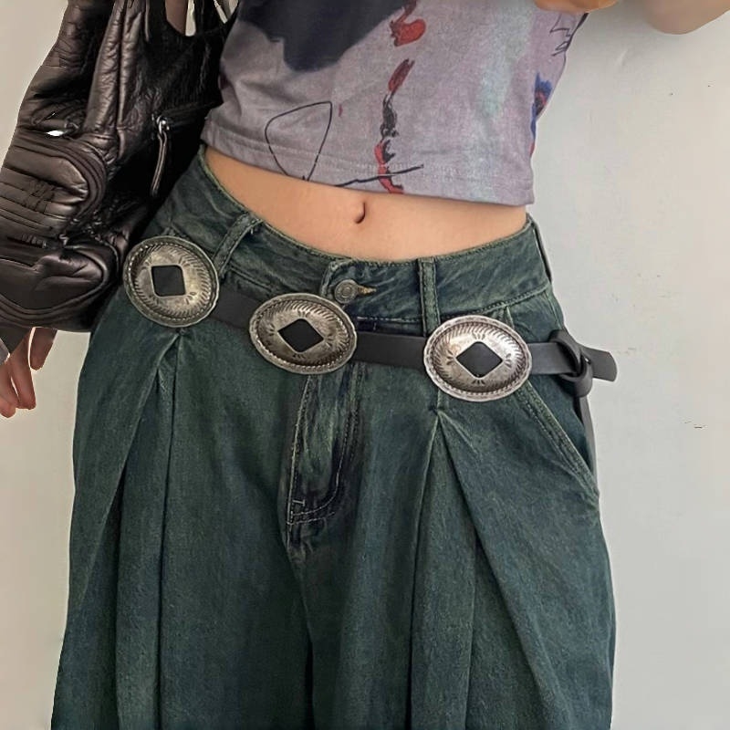 Boheemlaslik lääne teksariie vintage metallik lai vöö nikerdatud vabaaja universaalne vöö vöököis naistele