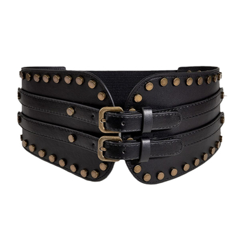 Naiste kolme nööbiga nahkkeramustriga pealisrõivas keha ja vöökoha kaunistamiseks, Euroopa ja Ameerika retrohõnguline metallpandlaga elastne vöökoht laos.