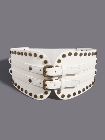 Naiste kolme nööbiga nahkkeramustriga pealisrõivas keha ja vöökoha kaunistamiseks, Euroopa ja Ameerika retrohõnguline metallpandlaga elastne vöökoht laos.