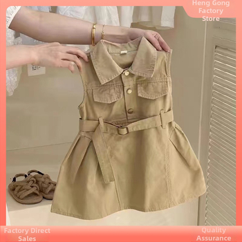 Κορεάτικα παιδικά ρούχα 2025 καλοκαίρι νέο κορίτσι αμάνικο φόρεμα μωρό αίσθηση overwear φούστα γιλέκο φούστα L55 χονδρικής