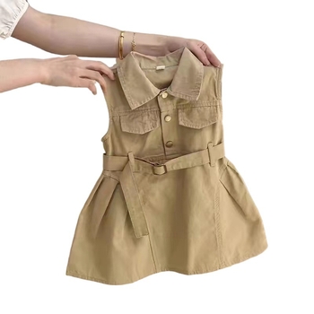 Κορεάτικα παιδικά ρούχα 2025 καλοκαίρι νέο κορίτσι αμάνικο φόρεμα μωρό αίσθηση overwear φούστα γιλέκο φούστα L55 χονδρικής
