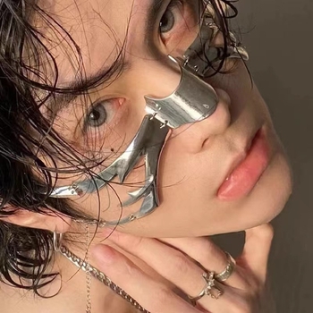 Момчета Механичен пръстен за устни, шапки за лице, спортни, студентски, 1S, обеци за нос, мускулести, мъже, регулируеми, сребърни, метални, пънк, маска