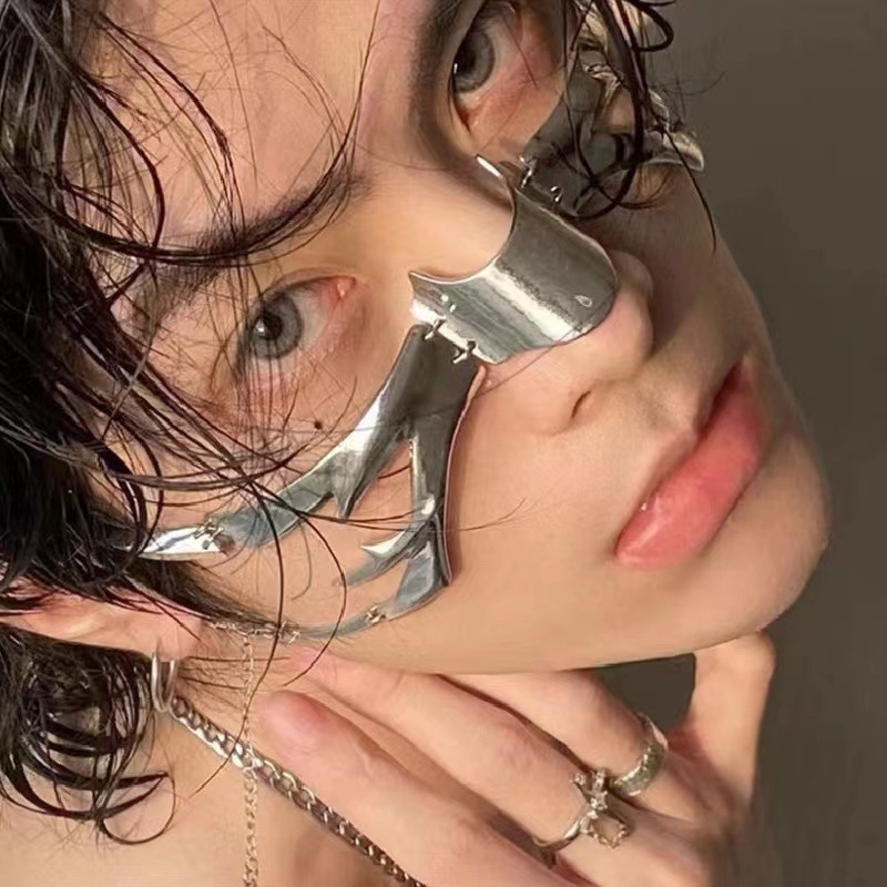 Момчета Механичен пръстен за устни, шапки за лице, спортни, студентски, 1S, обеци за нос, мускулести, мъже, регулируеми, сребърни, метални, пънк, маска