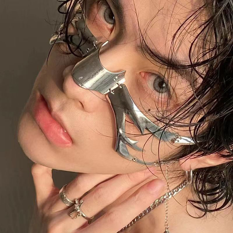 Момчета Механичен пръстен за устни, шапки за лице, спортни, студентски, 1S, обеци за нос, мускулести, мъже, регулируеми, сребърни, метални, пънк, маска