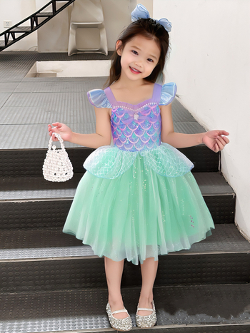 Εξωτερικό Εμπόριο Καλοκαιρινή Παιδική Χνουδωτή Φούστα Χορού Μπαλέτου για Κορίτσια Μοντέρνο Φόρεμα Γοργόνας Πριγκίπισσας με Πούλιες