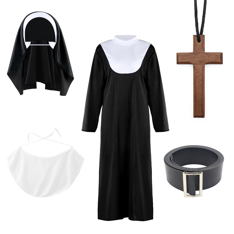 Costum de Halloween pentru călugărițe, hijab, îmbrăcat, bavetă cu cruce pentru misionarii, pentru COSPLAY