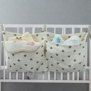 Τσάντα αποθήκευσης κομοδίνου για μωρά από καθαρό βαμβάκι με διπλές τσέπες, τσάντα κρεμάσματος για καρότσι, πολλαπλής χρήσης αποθήκευση για μπιμπερό