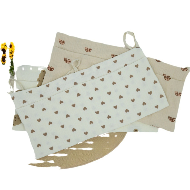 Úložná taška na detskú postieľku z čistej bavlny Cross-Border s dvojitými vreckami, závesná taška na kočík, viacúčelové úložné priestory na detské fľaše