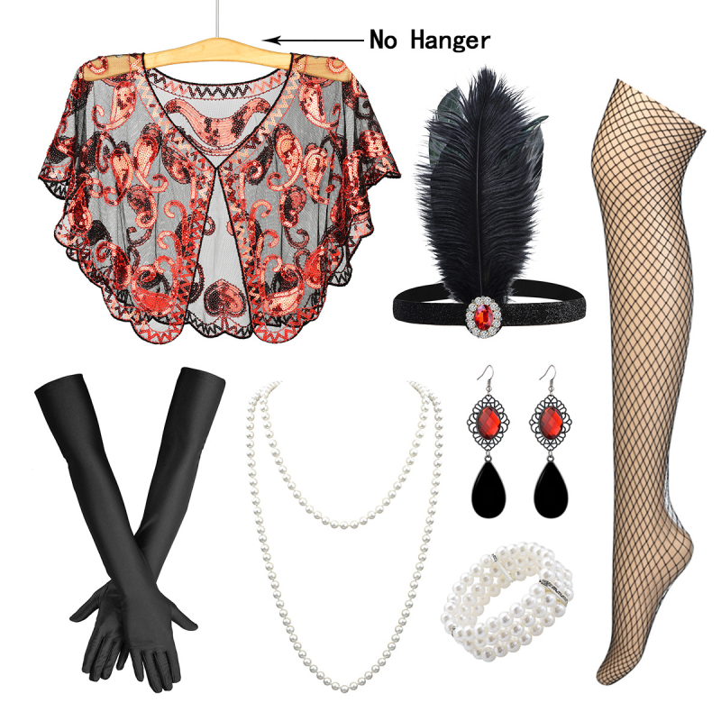 Ретро класически бал, фестивал, парти, сватба, диамантени пера, шал от седем части, комплект, обличане