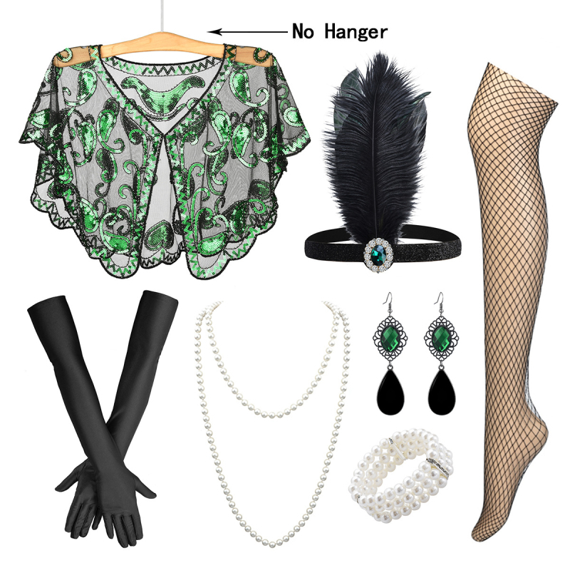 Ретро класически бал, фестивал, парти, сватба, диамантени пера, шал от седем части, комплект, обличане