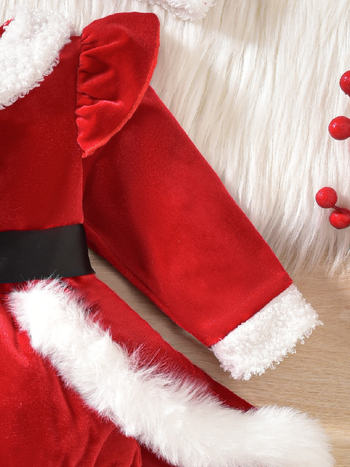 Χαριτωμένο Χριστουγεννιάτικο Φόρεμα για Κορίτσι με Γούνινη Ολόσωμη Φόρμα Patchwork