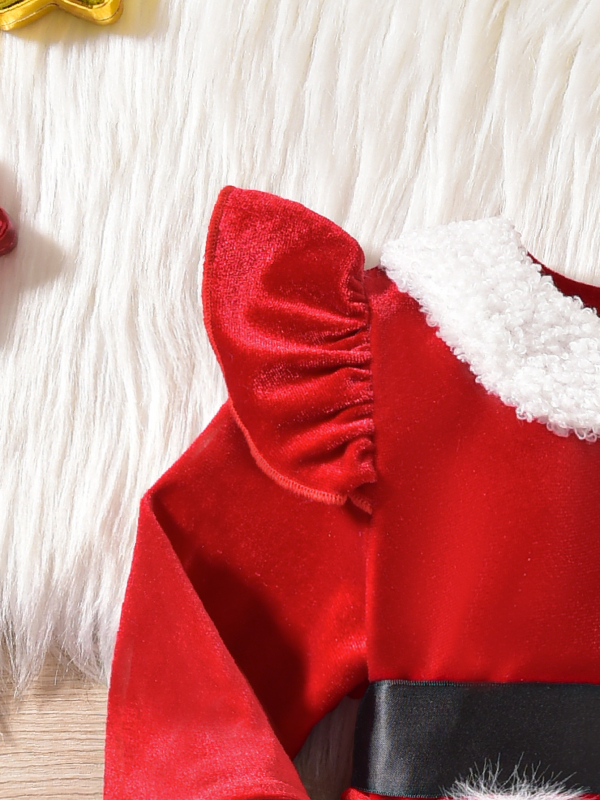 Miela kalėdinė mergaitės suknelė su pūkuotu lopų kombinezonu