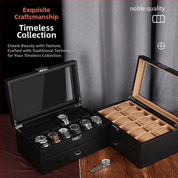 Κουτί ρολογιών από ίνες άνθρακα Pu Διπλή στρώση 24 κουτιών οθόνης ρολογιών Κουτί αποθήκευσης βραχιολιών Κουτί αποθήκευσης βραχιολιών Κουτί ρολογιών
