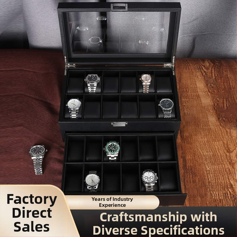 Kutija za sat od karbonskih vlakana, dvoslojna, 24 kutije za satove, kutija za pohranu, narukvica, kutija za narukvice, kutija za sat