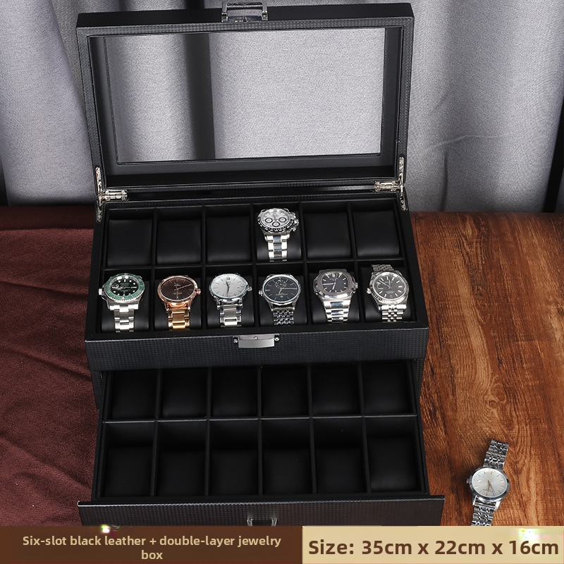 Süsinikkiust PU-kellakarp kahekihiline 24 kella kuvamiskarp hoiukarbi käevõru käevõru hoiukarbi kellakarp