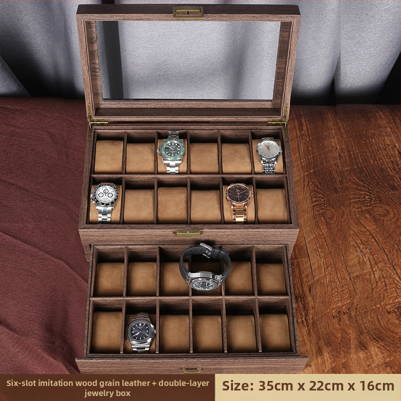 Süsinikkiust PU-kellakarp kahekihiline 24 kella kuvamiskarp hoiukarbi käevõru käevõru hoiukarbi kellakarp