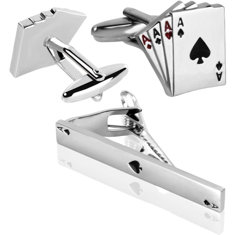 Vyriški verslo stiliaus linksmi kostiumo aksesuarai, pokerio stiliaus, titano plieno, aukštos kokybės sąsagos, kaklaraiščio segtukas.