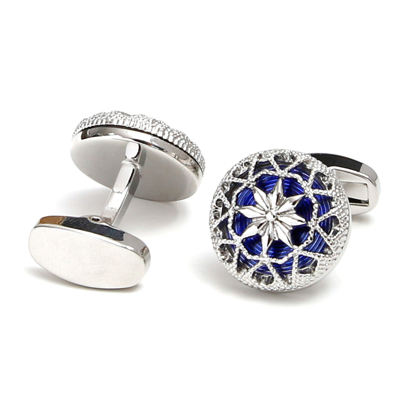 Didmeninė prekyba sandėlyje esančiais išskirtiniais, kūrybingais, tuščiaviduriais raštais dekoruotais, apvaliais vyriškais sąsagomis, trijų spalvų, populiariais tarptautiniais papuošalais.