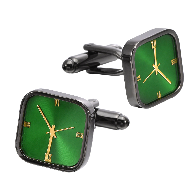 Guangdongo gamyklos naujos mažos žalios spalvos laikrodžio formos kvadratinės prancūziškos sąsagos vyriškoms aukštoms rankogaliams, kostiumo rankogalių tiekimas
