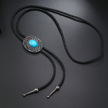 Κολιέ με τιρκουάζ διασυνοριακό σχήμα δαντέλας από κράμα αλουμινίου με σταγόνες λαδιού, κολιέ πόλο PU, απλό δερμάτινο μακρύ κολιέ για άνδρες