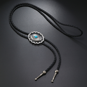 Κολιέ με τιρκουάζ διασυνοριακό σχήμα δαντέλας από κράμα αλουμινίου με σταγόνες λαδιού, κολιέ πόλο PU, απλό δερμάτινο μακρύ κολιέ για άνδρες