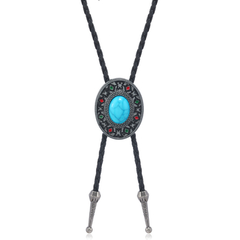 Κολιέ με τιρκουάζ διασυνοριακό σχήμα δαντέλας από κράμα αλουμινίου με σταγόνες λαδιού, κολιέ πόλο PU, απλό δερμάτινο μακρύ κολιέ για άνδρες