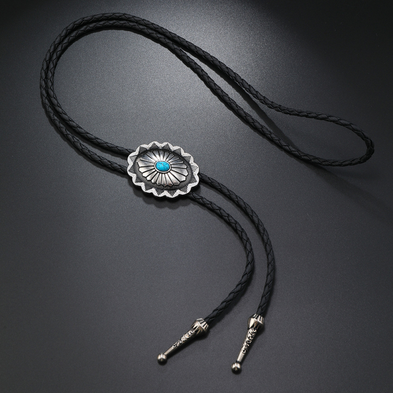 Meeste lihtne türkiissinine kaelakee, pitsikujuline sulamist õlitilkudega PU polo-kraega, lihtne nahast pikk kaelakee