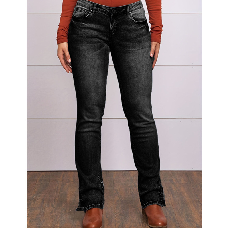 Kevad- ja sügise Euroopa ja Ameerika lihtsad vabaaja teksad, venivad õhukesed sirged teksapüksid, naiste tikitud teksapüksid