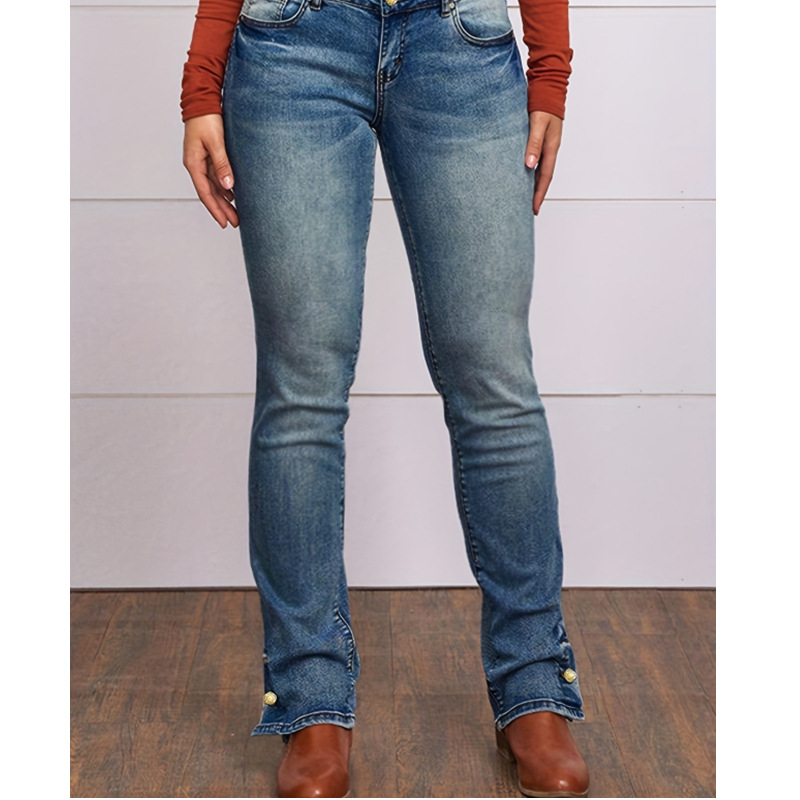 Kevad- ja sügise Euroopa ja Ameerika lihtsad vabaaja teksad, venivad õhukesed sirged teksapüksid, naiste tikitud teksapüksid