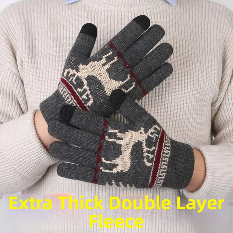 Зимни удебелени ръкавици за езда с двойна подплата от полар, вълнени ръкавици на едро, топли, студени, топли ръкавици с подплата от полар